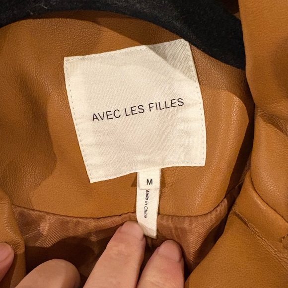 Avec Les Filles  faux leather jacket blazer tan sz M - Picture 3 of 6